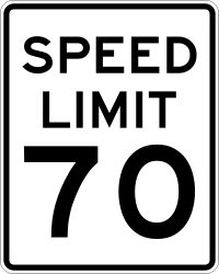 70 MPH speed limit sign