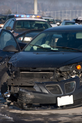 Black wrecked car